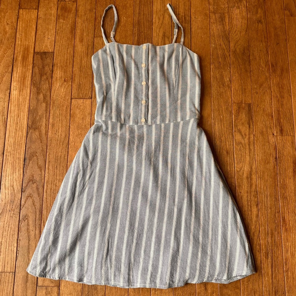 Hollister Sundress Linen Blend Small‎ Striped Button Front Blue Modern Summer